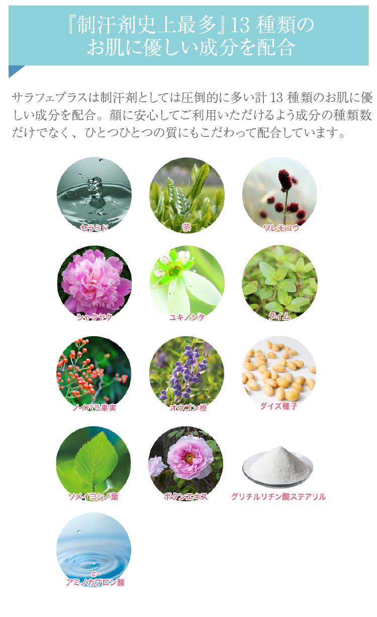 『制汗剤史上最多』13種類のお肌に優しい成分を配合